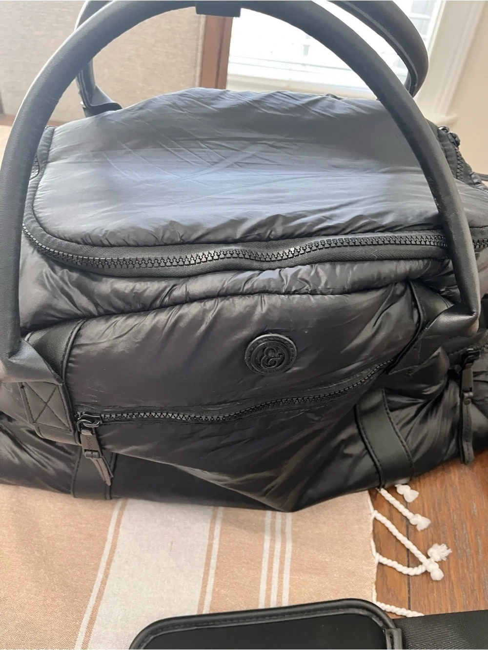 Joan & David Black Quilted Weekender Gym Duffel Bag Pockets Strap